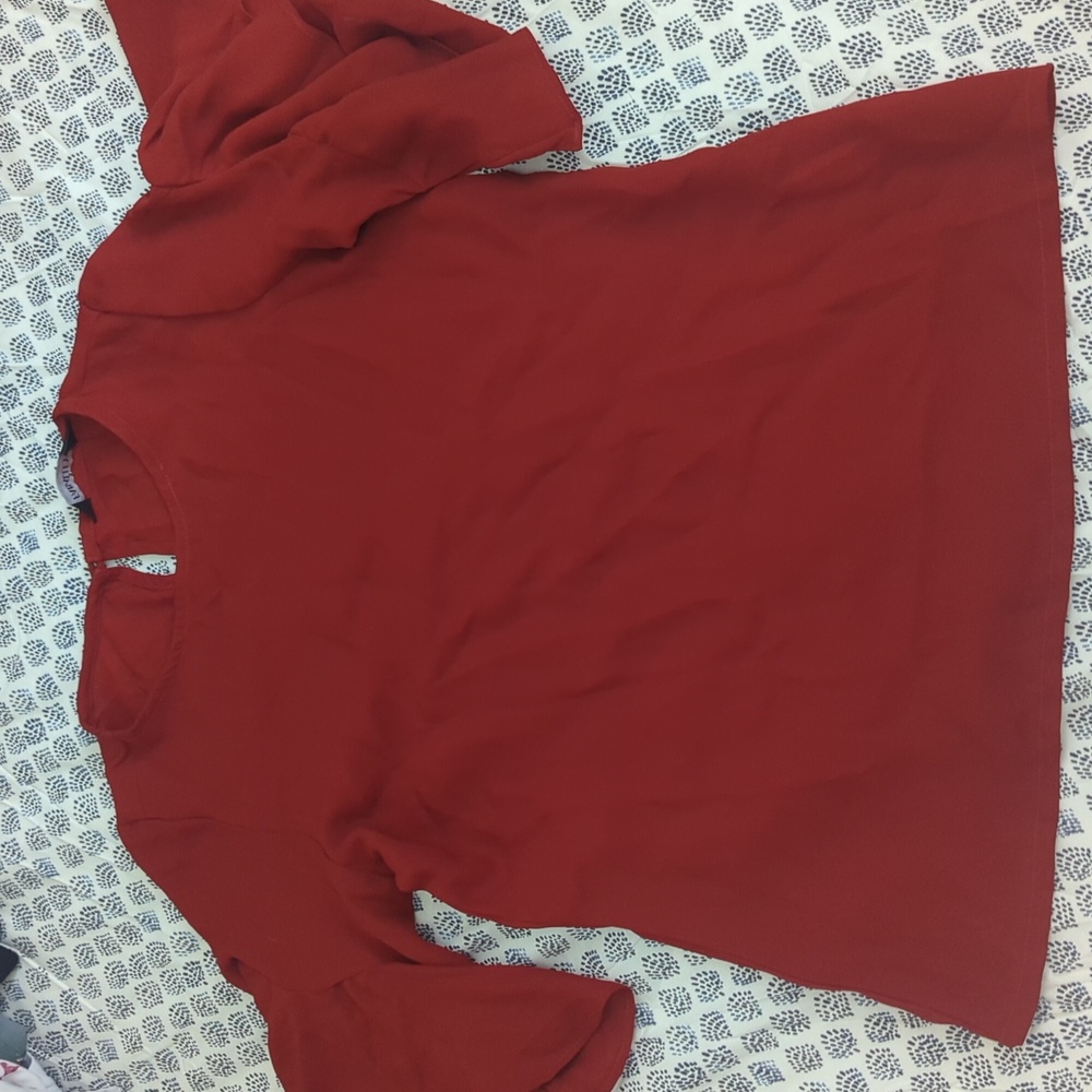 Chic Rust Bell Sleeves Women's Blouse